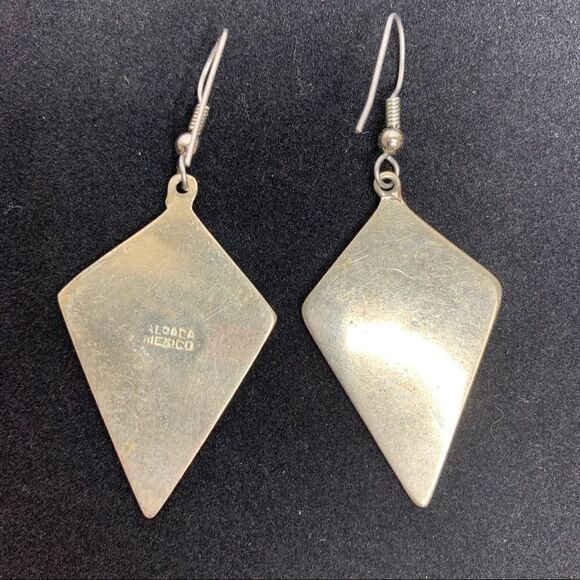 ALPACA Mexico Silver Abalone Enamel Diamond Shaped Earrings - Picture 4 of 5